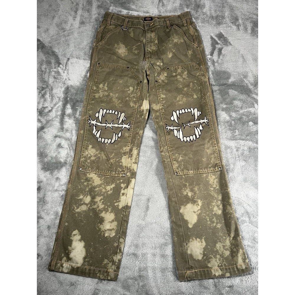 Dickies Pants Men Size 32x32 Green Straight Carpenter Work Double Knee Punk